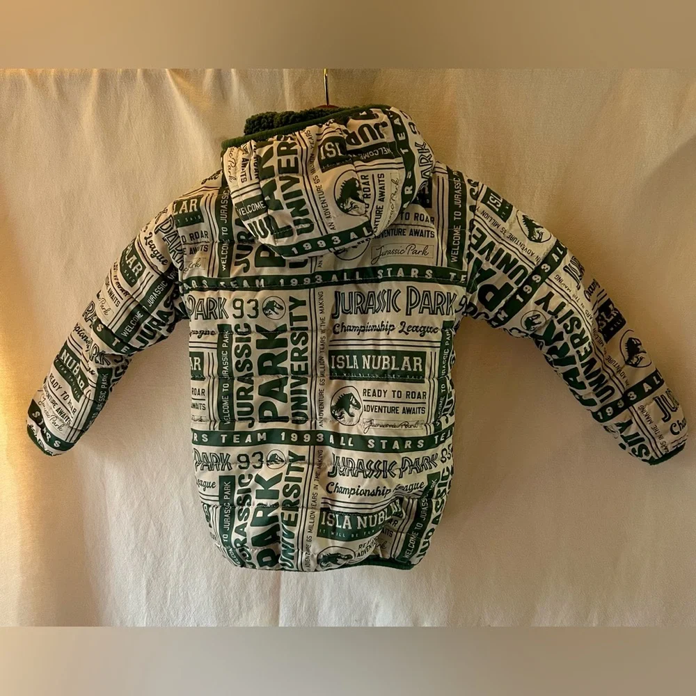 Jurassic Park Puffer Coat Reversible Fleece Green Dinosaur 3T Dino Jacket